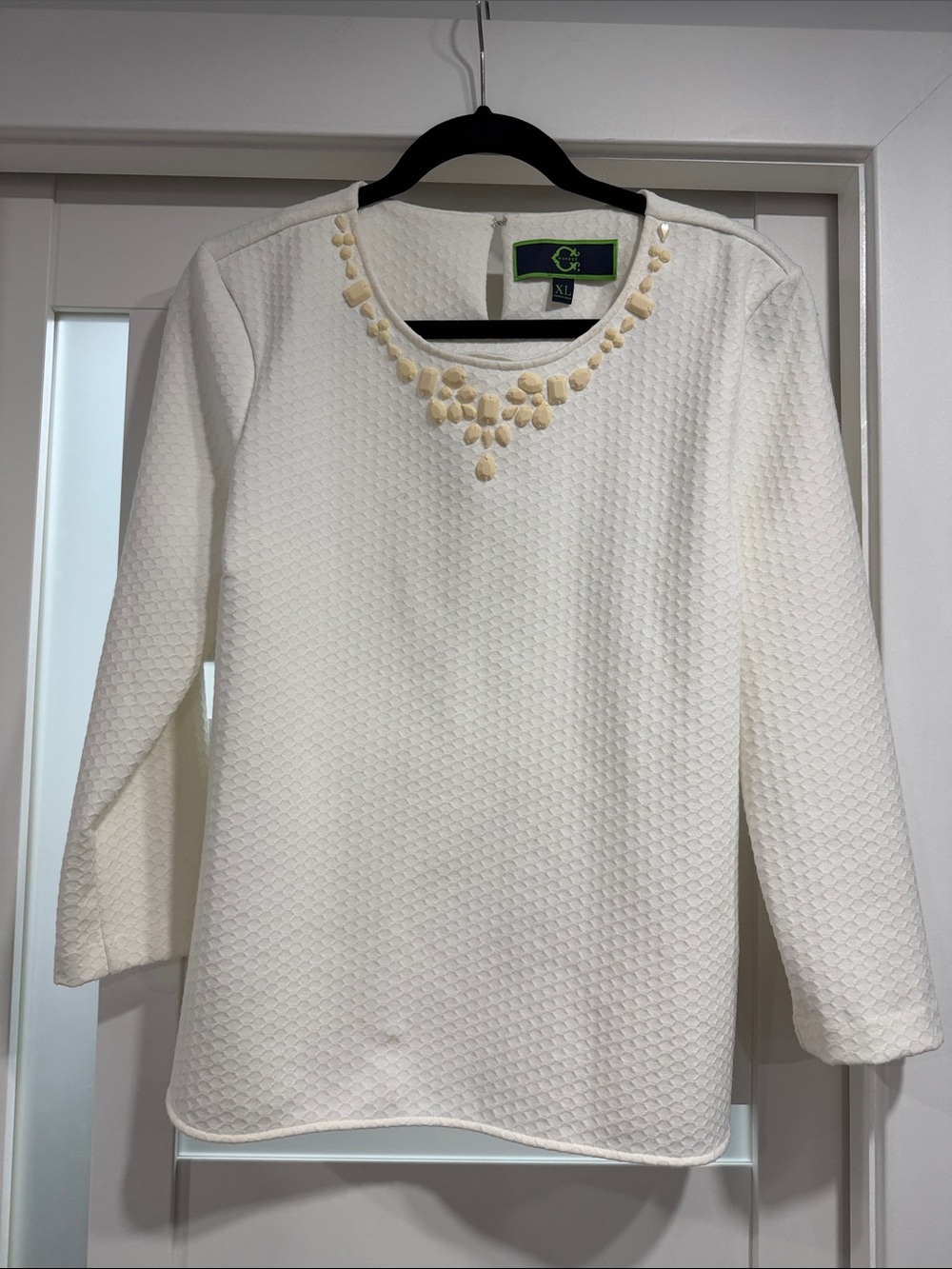 C. Wonder Ivory Textured Long Sleeve Top with Cream Bead Accent
